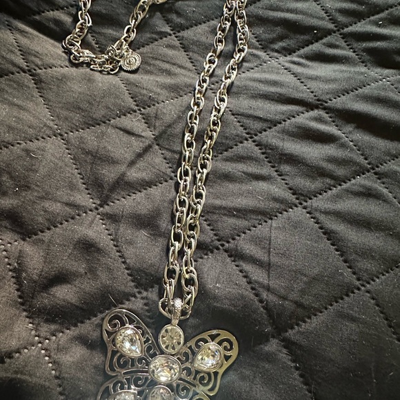 16”, vintage 925 silver necklace w butterfly pendant w cz clear stones - Picture 5 of 10